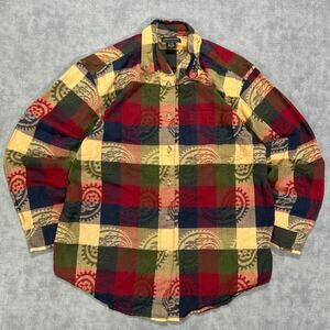 Vintage 90s Angelique Tapestry Shirt Mens Medium Paisley Plaid Flannel Boho